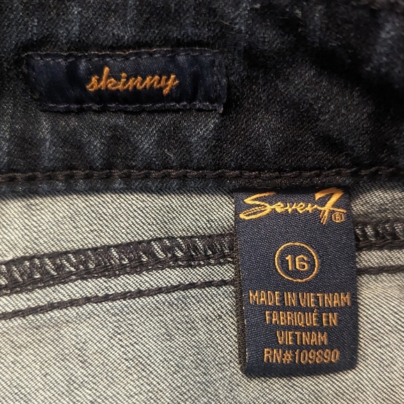 Seven7 Skinny Whiskered Dark Blue Washed Denim Cropped Capri Jeans Women's 16 - Picture 6 of 8